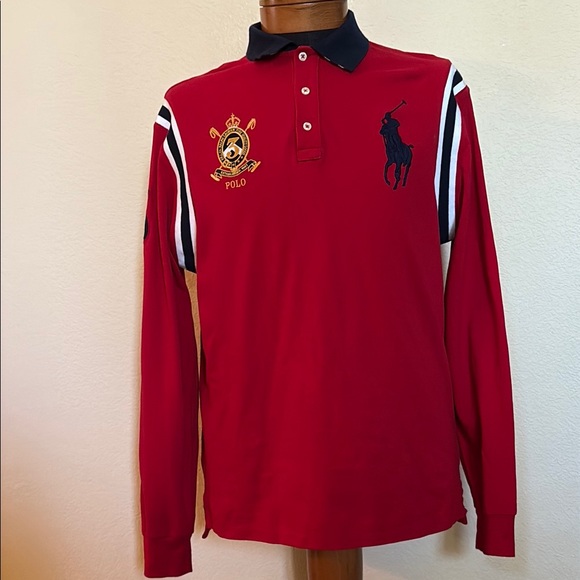 Polo Ralph Lauren Gold Crown Crested Embroidered Long Sleeve Polo Shirt